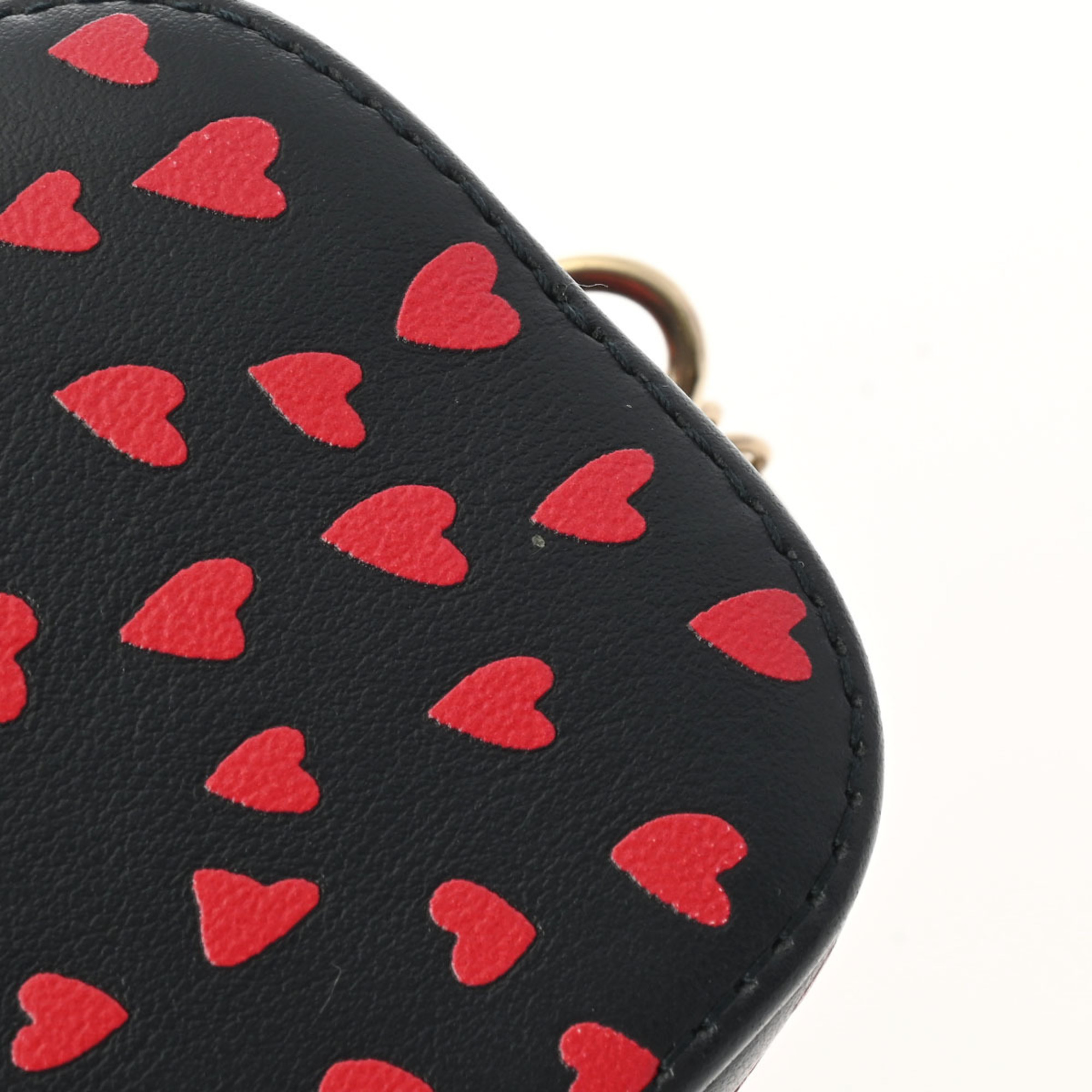 CHRISTIAN DIOR Lady Dior Micro Vanity Heart Pattern Navy/Red S09180SGA Women's Leather Handbag