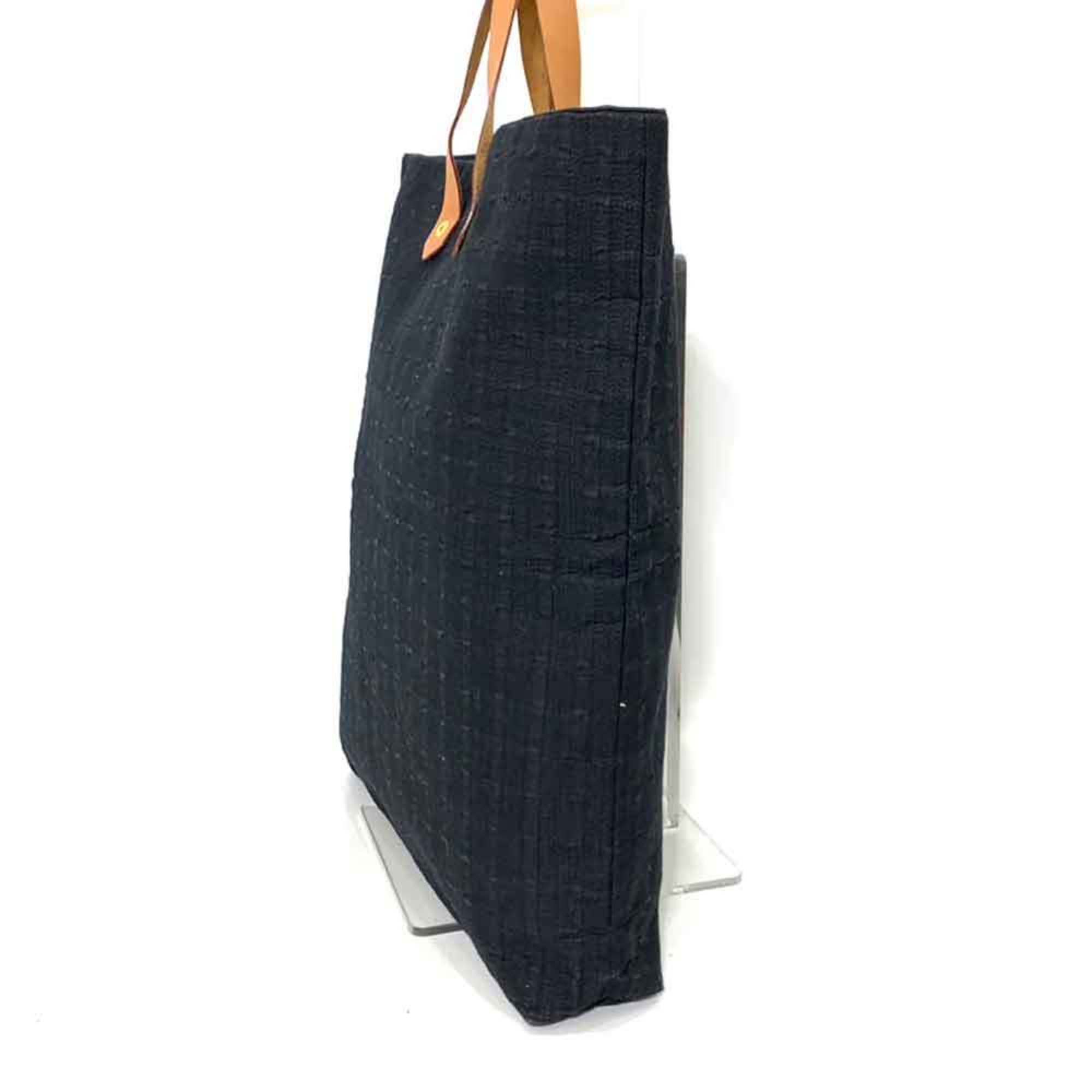 Hermes Bag Amedaba GM Black x Brown Tote Handbag Women's Men's Cotton Canvas Leather HERMES