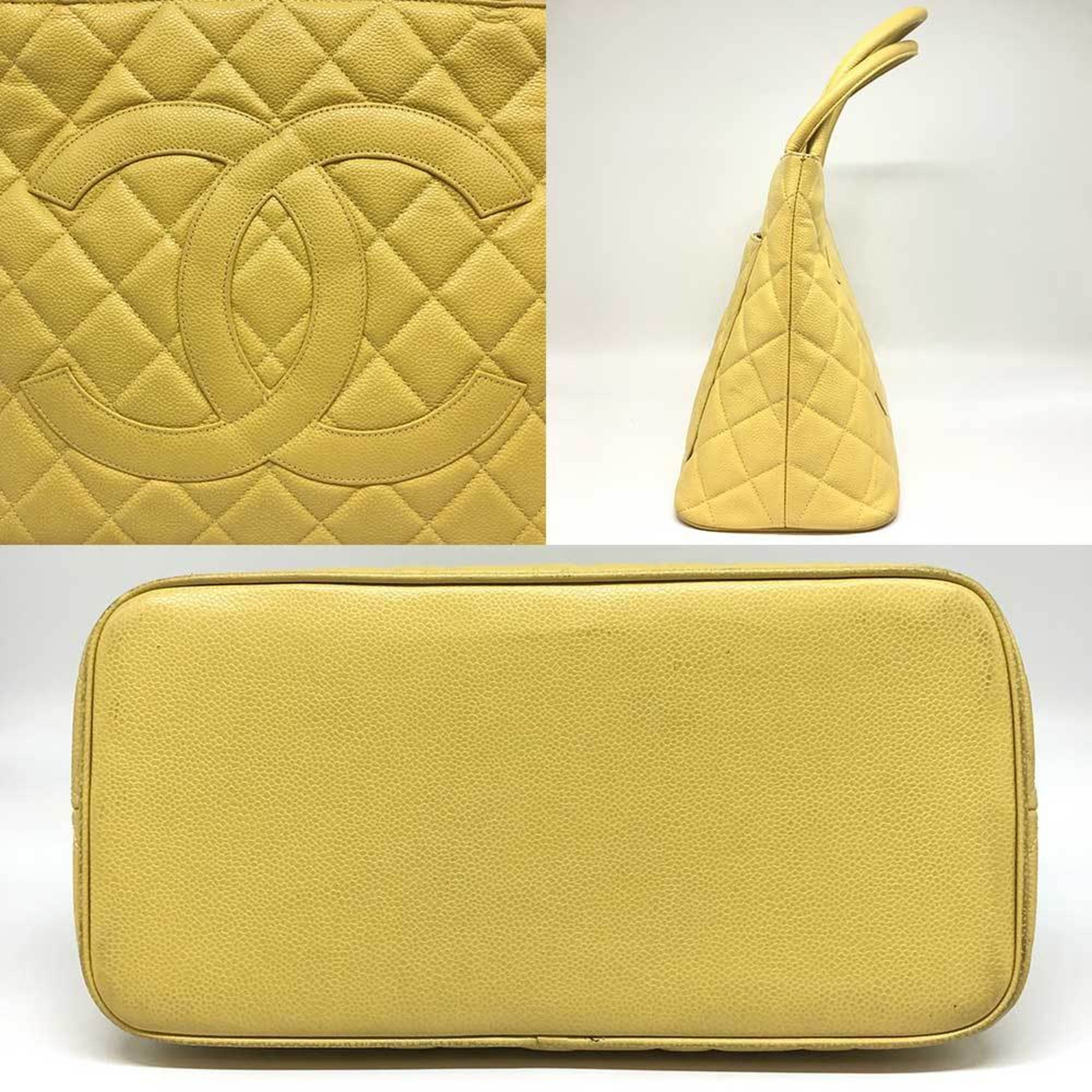 Chanel Reproduction Tote Yellow Handbag CHANEL Coco Mark Caviar Skin