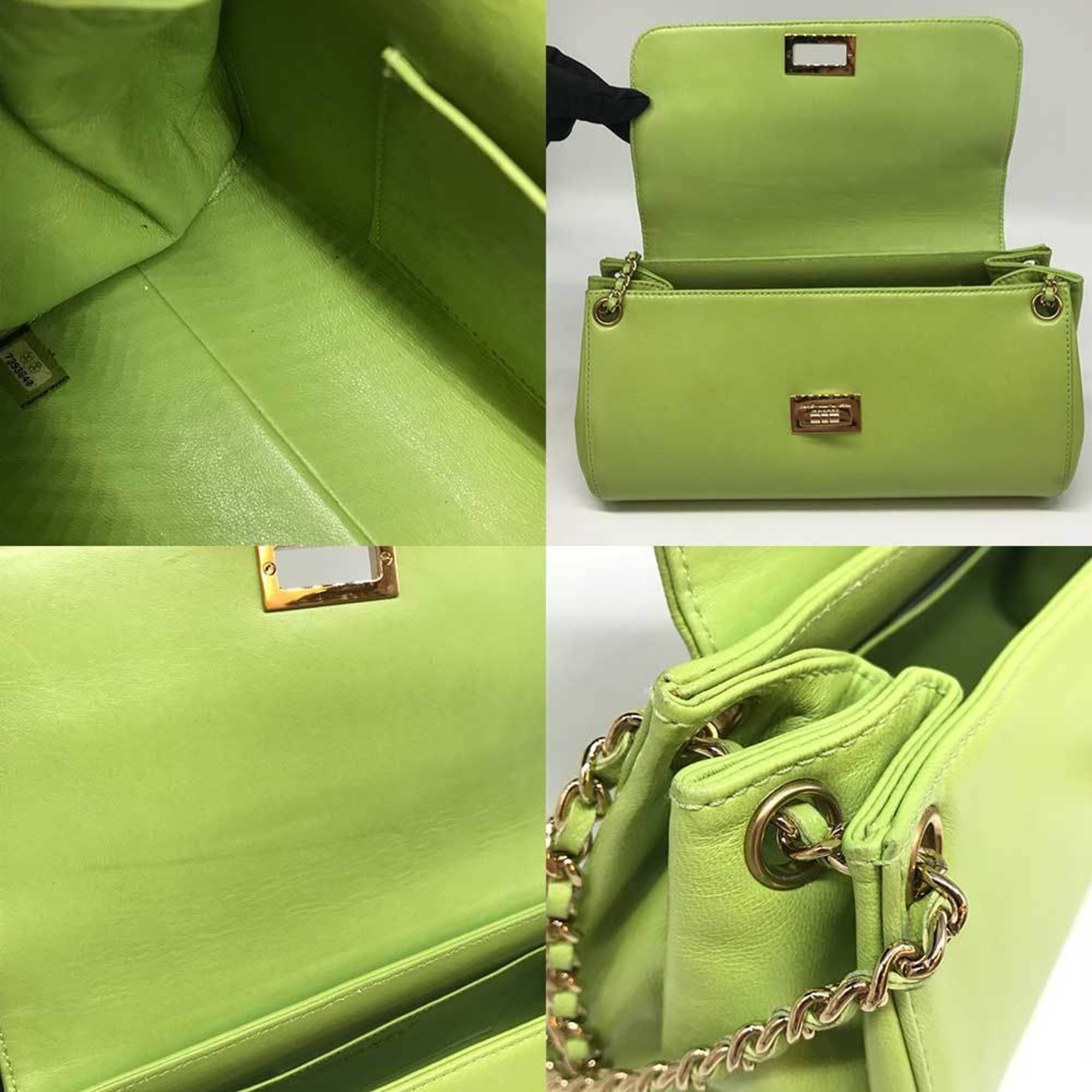 Chanel Chain Shoulder Bag Green Chocolate Bar Leather CHANEL