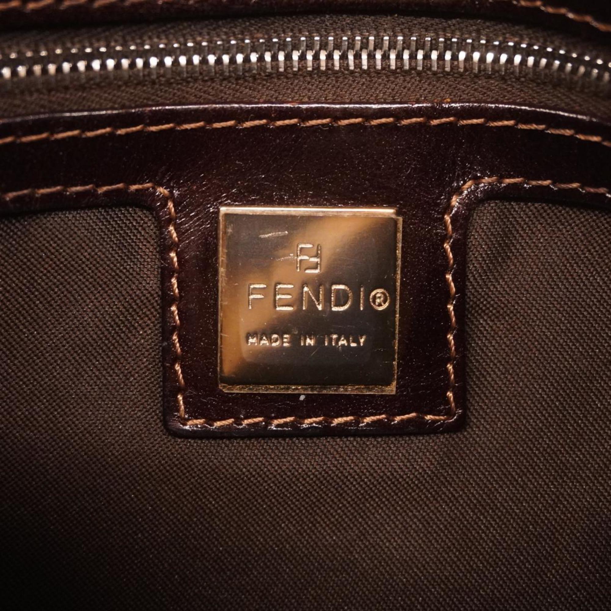 Fendi Shoulder Bag Zucca Nylon Canvas Brown Beige Women's