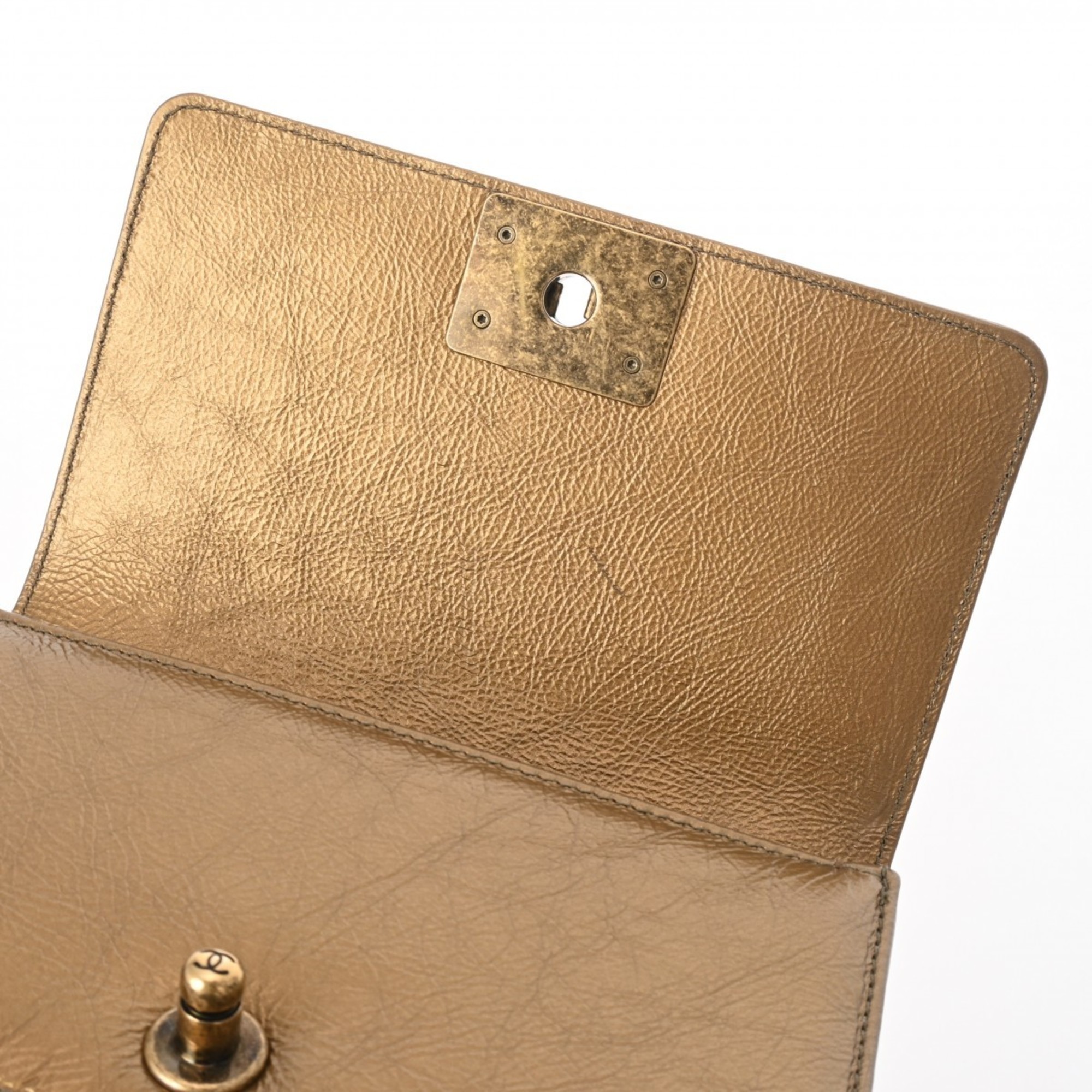 CHANEL Boy Chanel Chain Shoulder 20cm Bronze Tone A67085 Women's Leather Bag