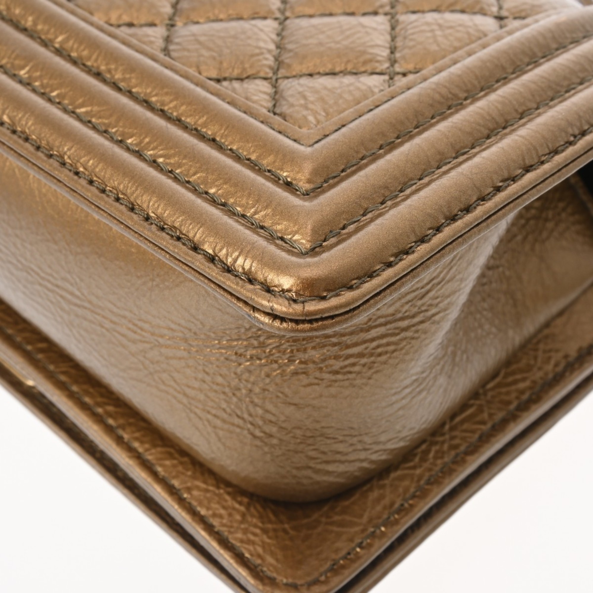 CHANEL Boy Chanel Chain Shoulder 20cm Bronze Tone A67085 Women's Leather Bag