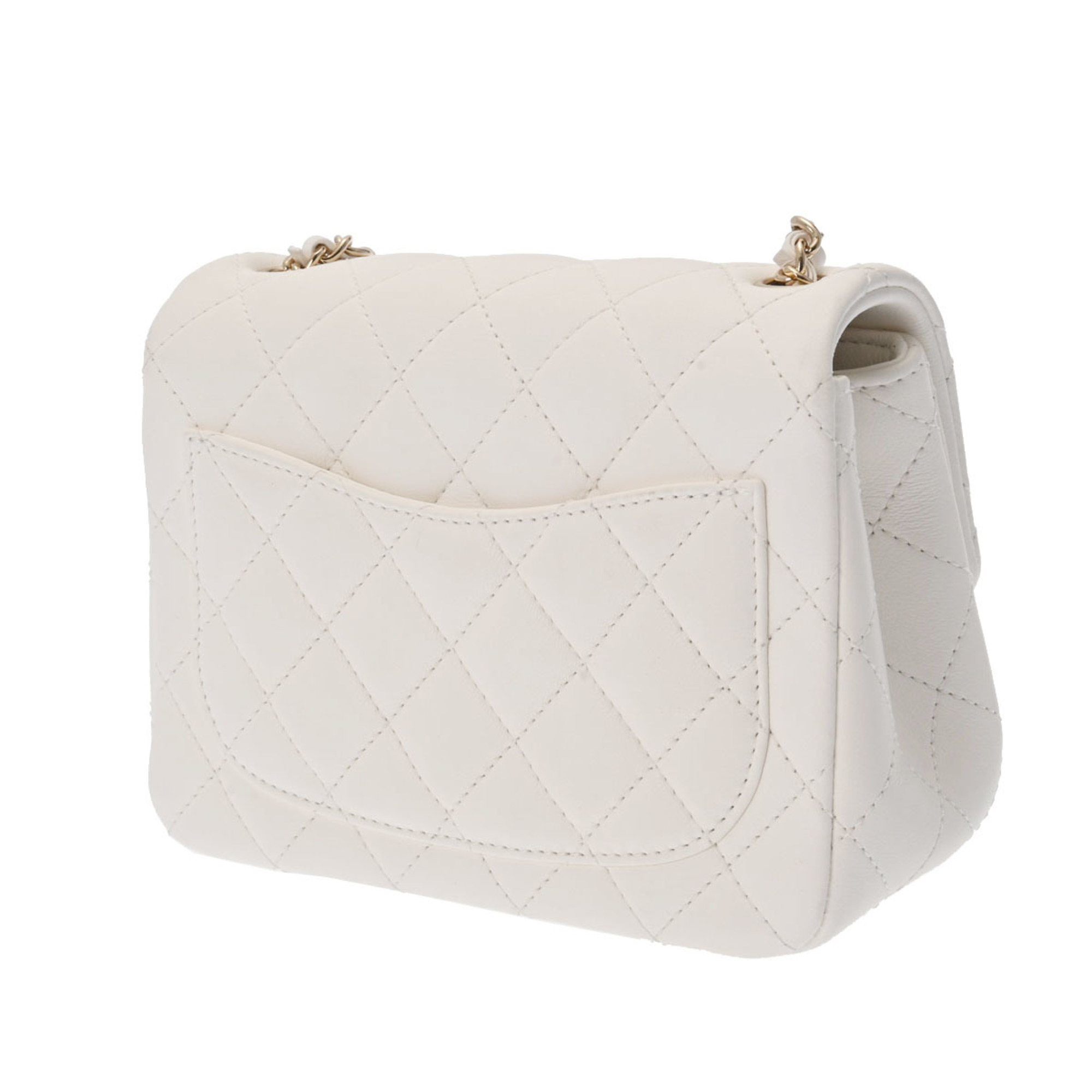 CHANEL Chanel Matelasse Chain Shoulder Coco Ball White Champagne Women's Lambskin Bag