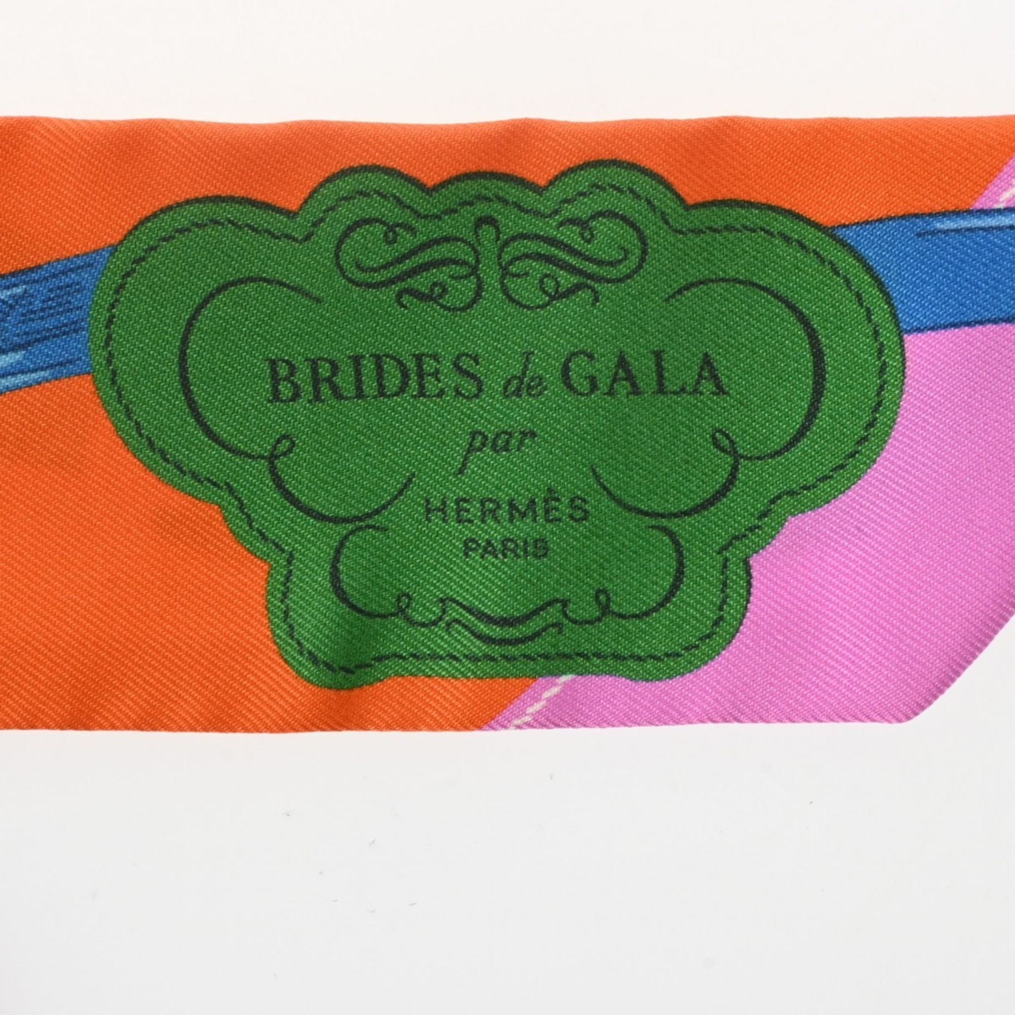 HERMES Twilly Brides de Gala Orange/Blue/Cyclamen 063940S Women's 100% Silk Scarf Muffler