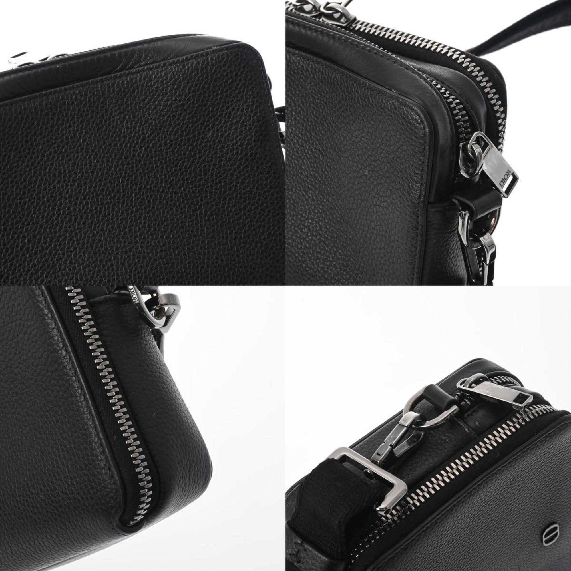 CHRISTIAN DIOR Christian Dior Zip Pouch with Strap Black 2ESBC119CDI Men's Calfskin Shoulder Bag
