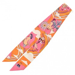 HERMES Twilly Carres Volants Orange/Rose/Mauve - Women's 100% Silk Scarf Muffler