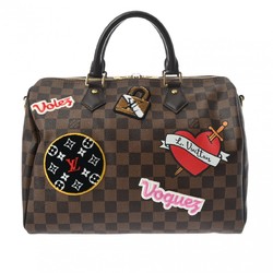 LOUIS VUITTON Damier Speedy Bandouliere 30 Patches Brown N40060 Women's Canvas Handbag