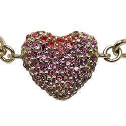 Christian Dior Dior Heart Rhinestone Necklace Silver Pink Metal Women's
