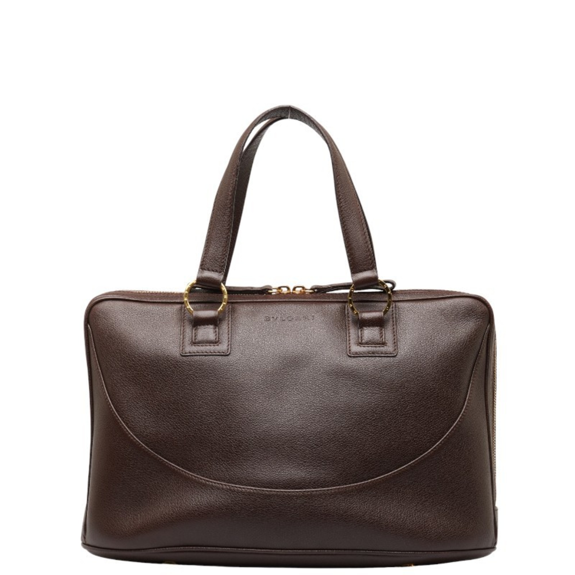 BVLGARI Handbag Tote Bag Brown Gold Leather Women's