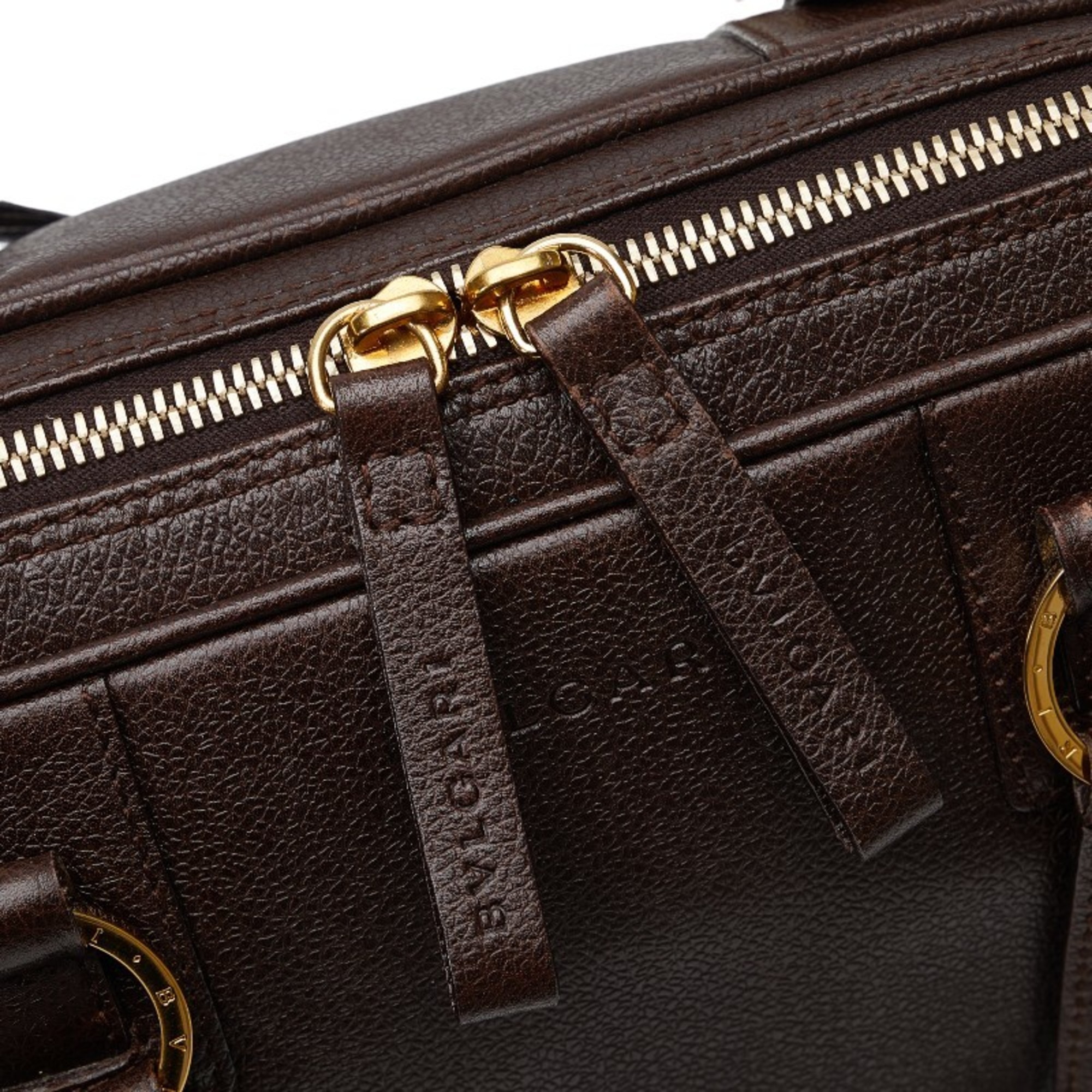 BVLGARI Handbag Tote Bag Brown Gold Leather Women's