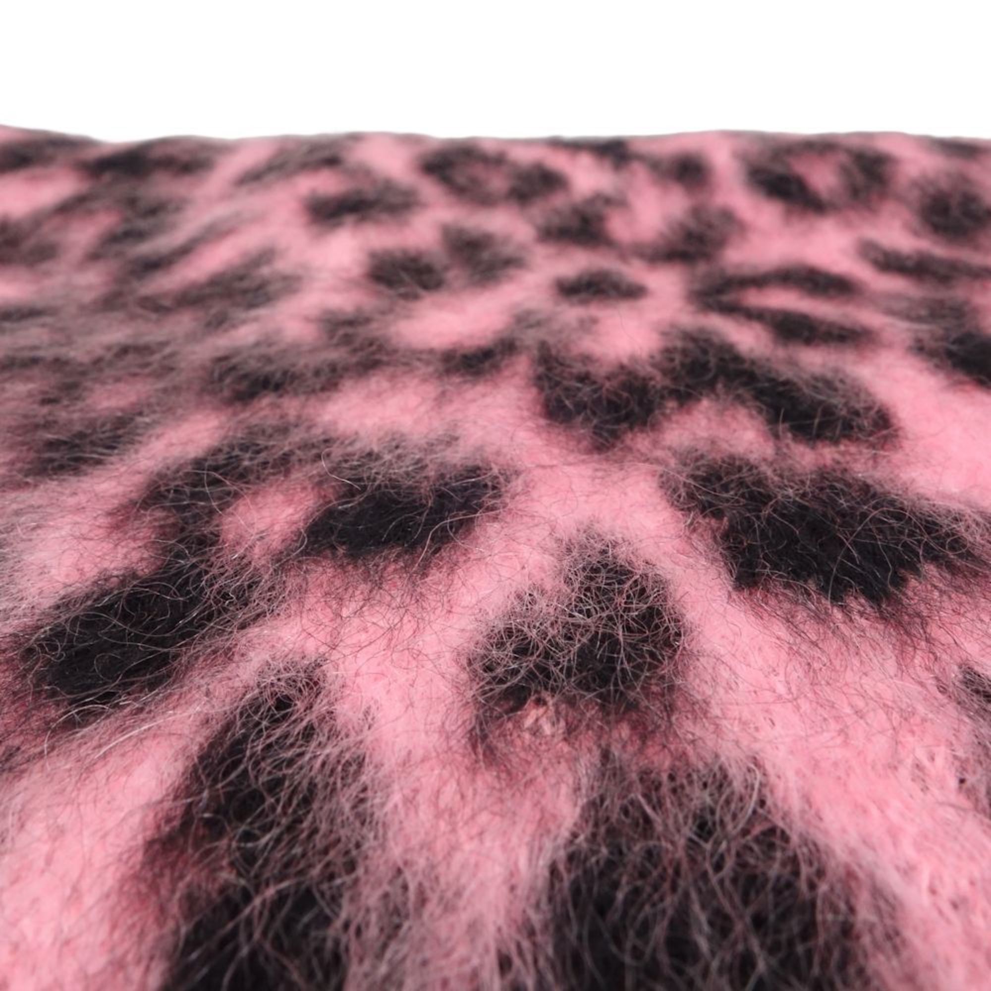 CELINE Shawl Scarf Leopard Print Mohair x Nylon Pink Black 180357