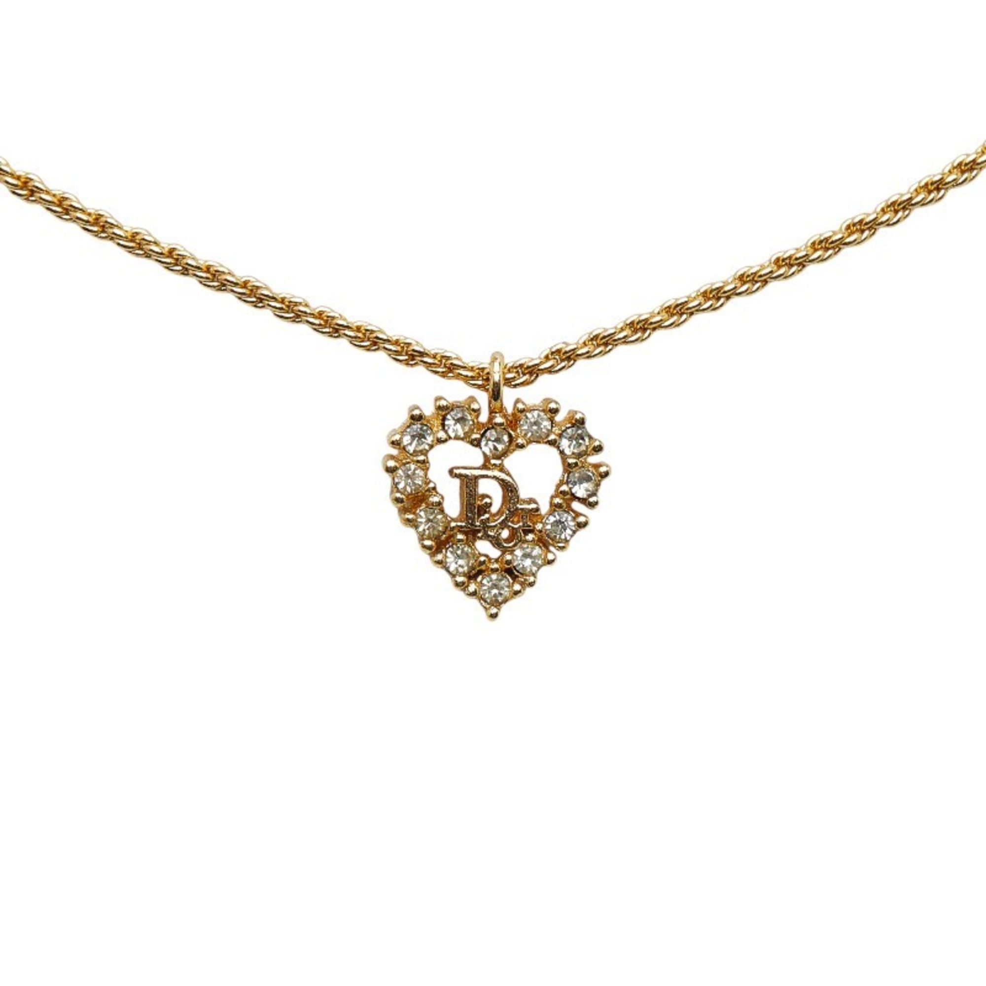 Christian Dior Dior Hard Rhinestone Necklace Gold Plated Women's