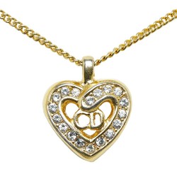 Christian Dior Dior CD Heart Rhinestone Necklace Gold Plated Women's
