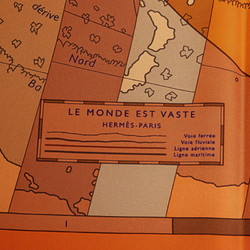Hermes Carre 90 LE MONDE EST VASTE World Map Scarf Muffler Orange Beige Silk Women's HERMES