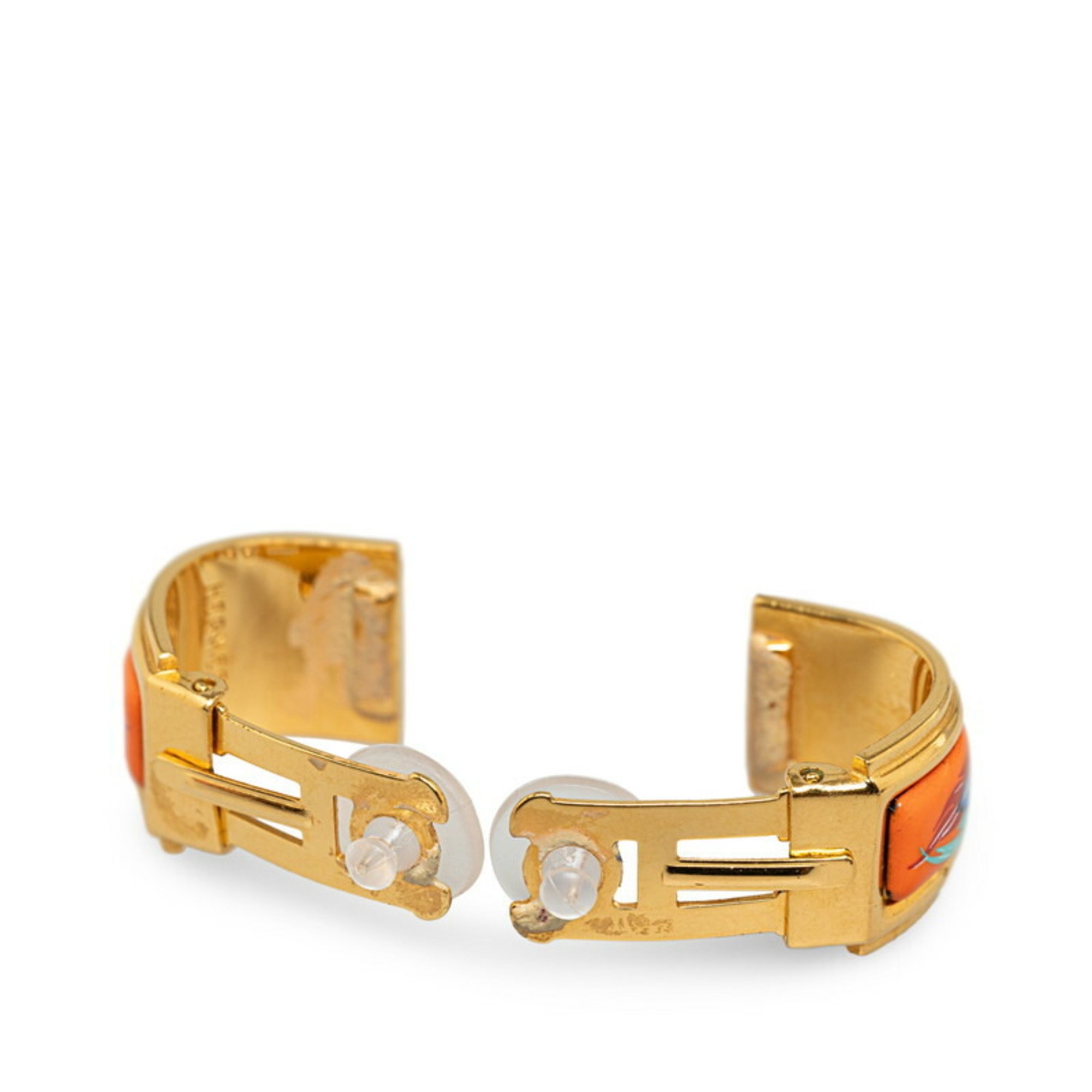 Hermes enamel cloisonné earrings orange gold plated women's HERMES