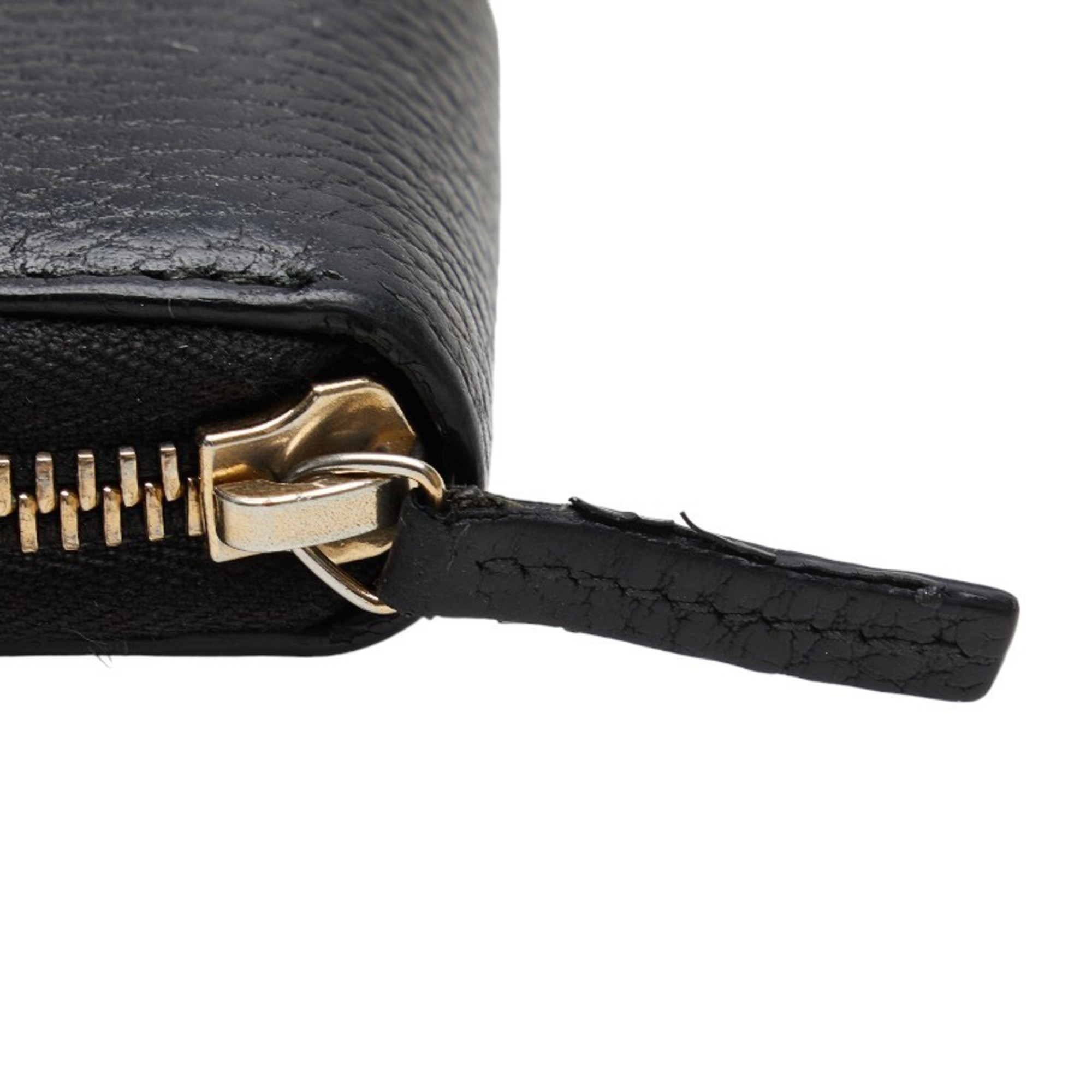 Gucci Interlocking G Round Long Wallet 449347 Black Gold Leather Women's GUCCI
