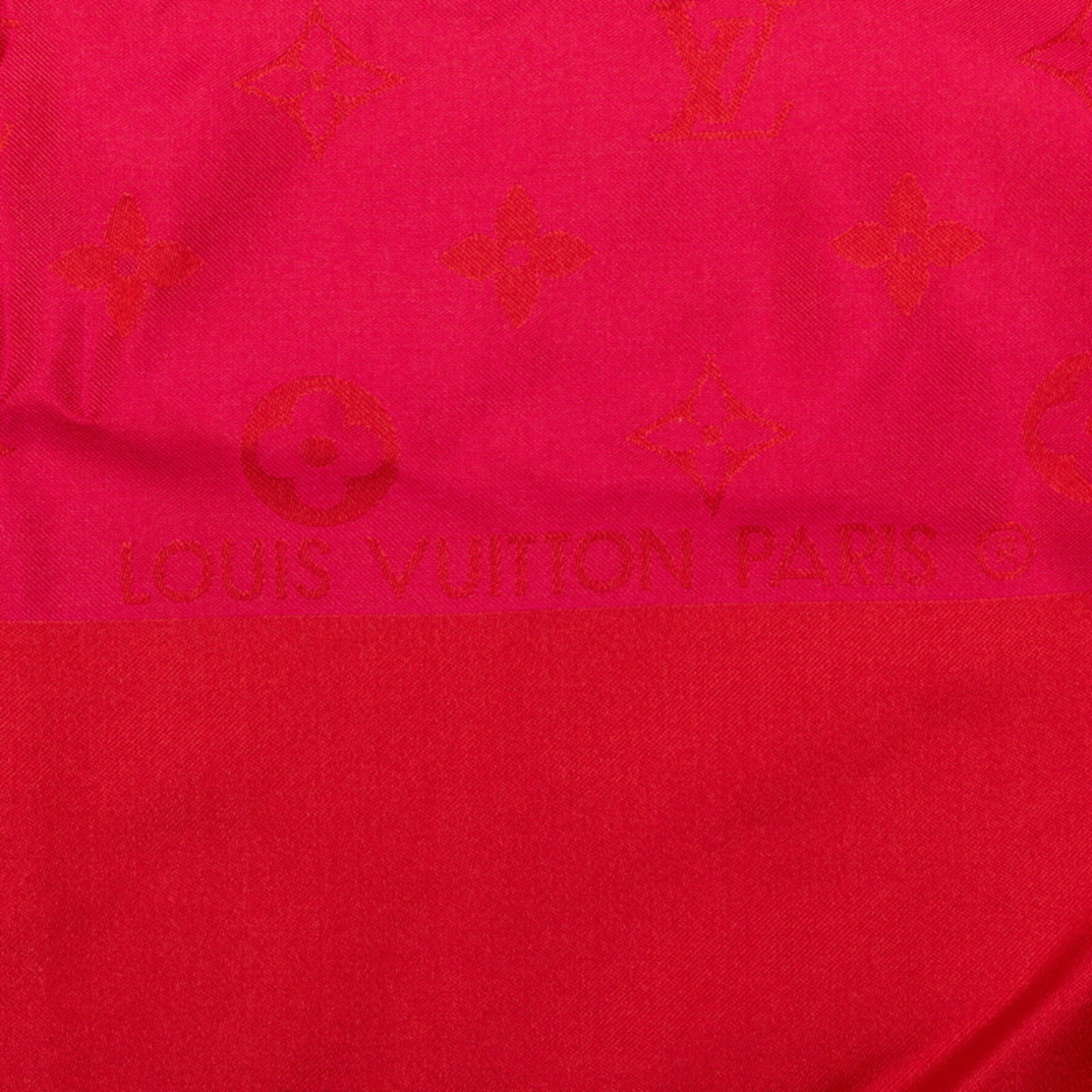 Louis Vuitton Monogram Stole Red Pink Silk Women's LOUIS VUITTON