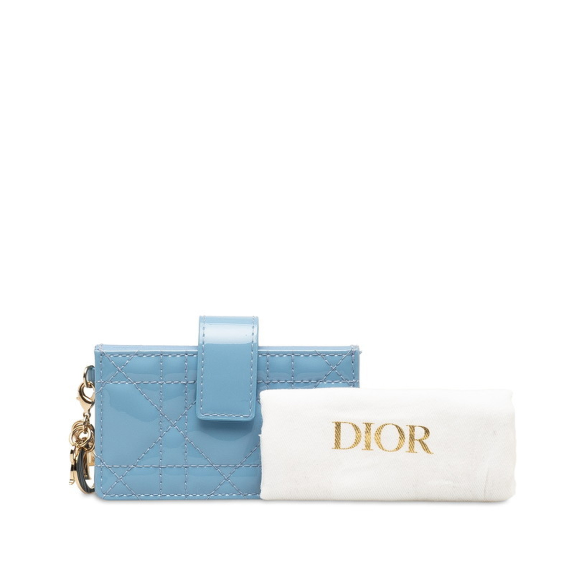 Christian Dior Dior Cannage Card Case Business Holder Blue Gold Enamel Women's