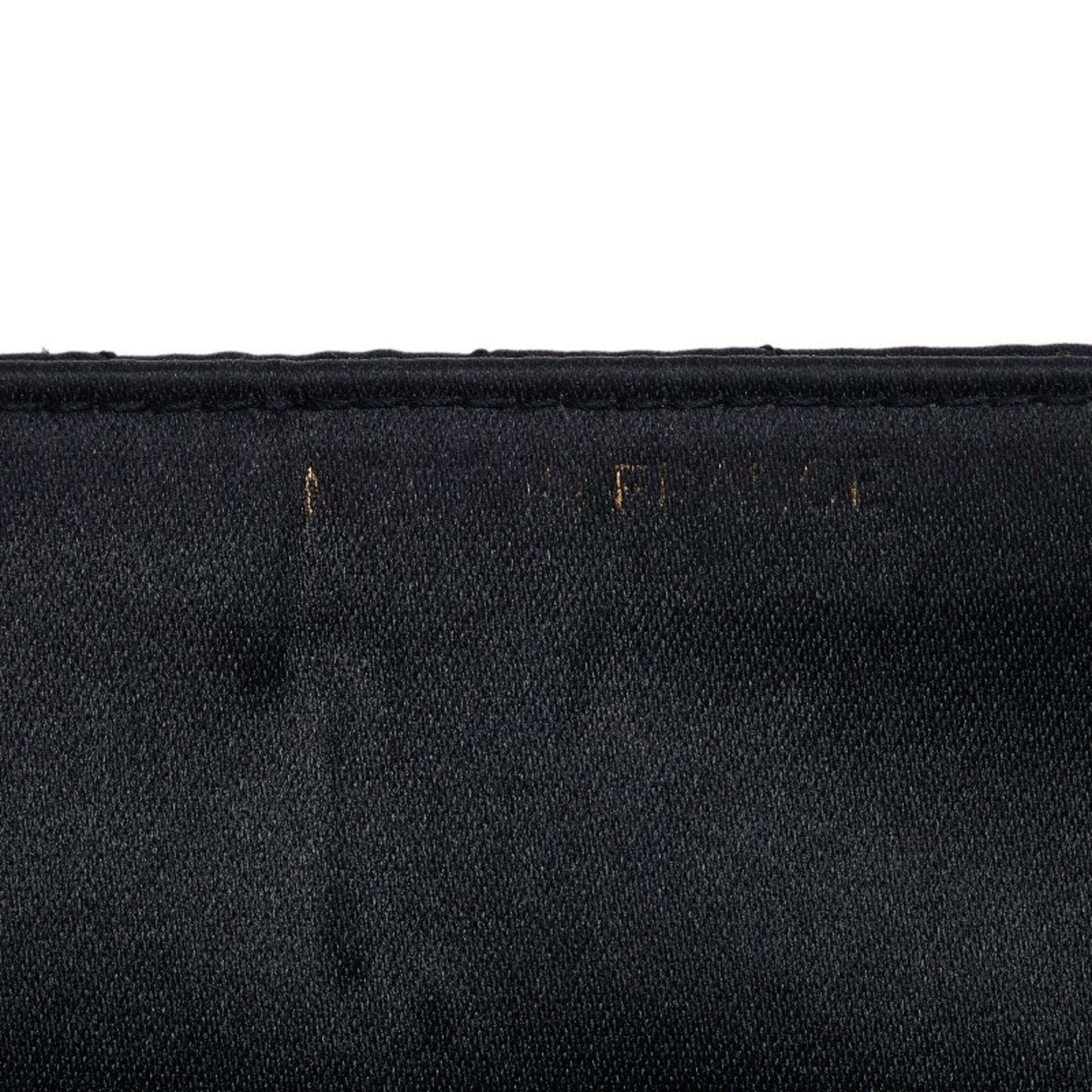 Chanel Coco Mark Rhinestone Chain Shoulder Bag Black Gold Satin Women's CHANEL