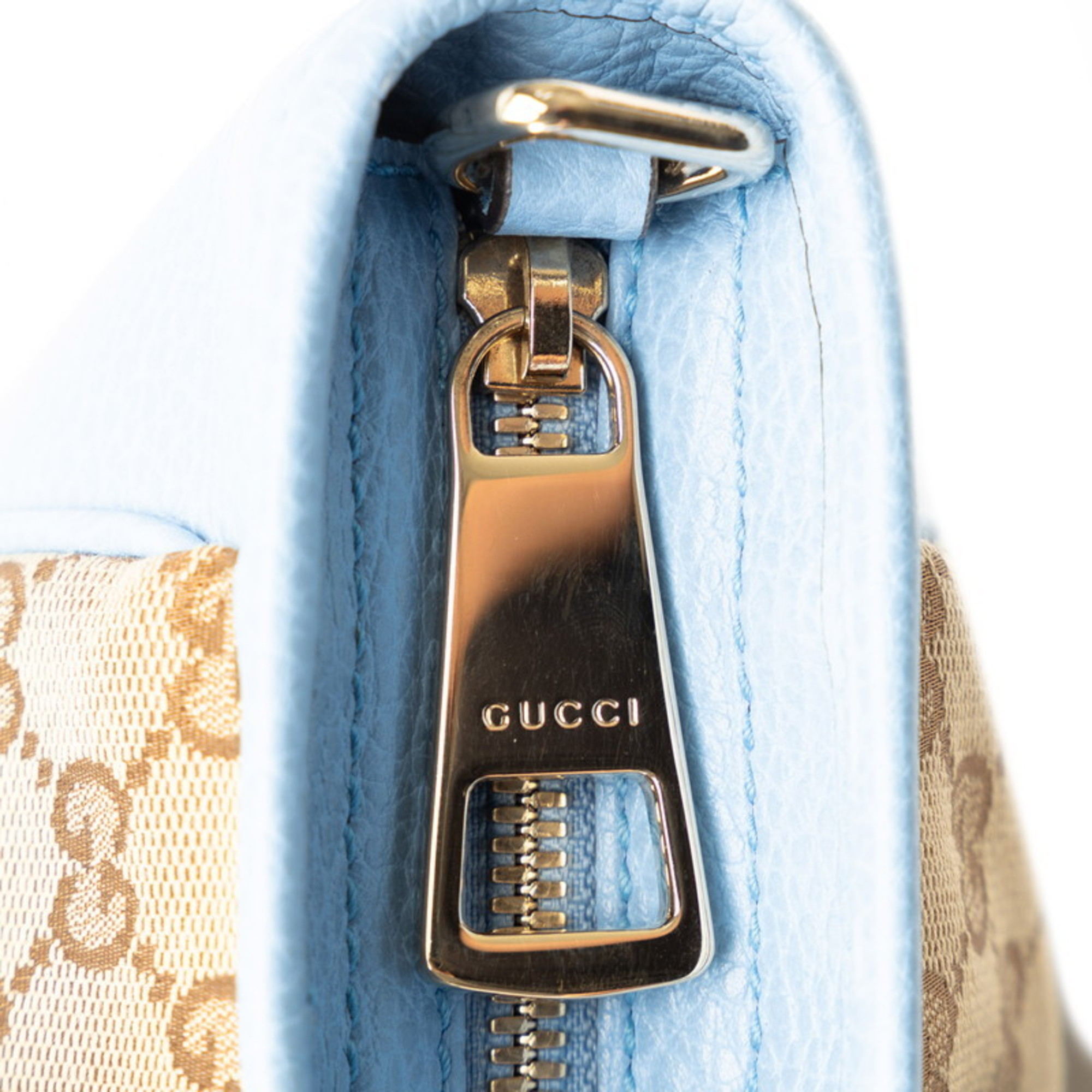 Gucci GG Canvas Handbag Shoulder Bag 449241 Blue Brown Leather Women's GUCCI