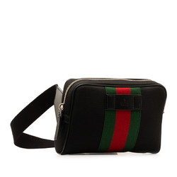 Gucci KWTKN Sherry Line Waist Pouch Body Bag 630919 Black Red Canvas Leather Women's GUCCI