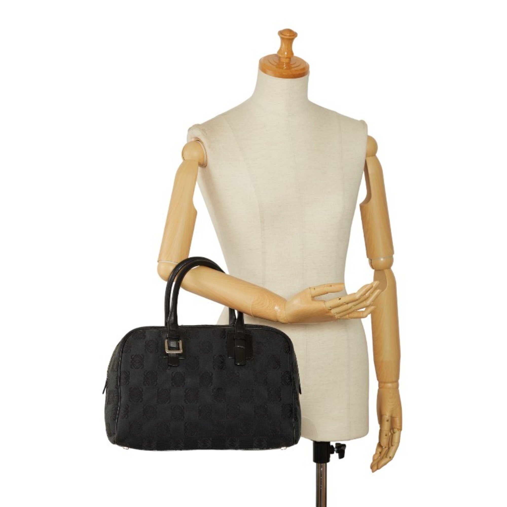 LOEWE Anagram Handbag Boston Bag Black Canvas Leather Women's