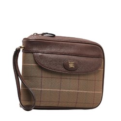 Burberry Check Pouch Second Bag Khaki Brown Canvas Leather Women's BURBERRY