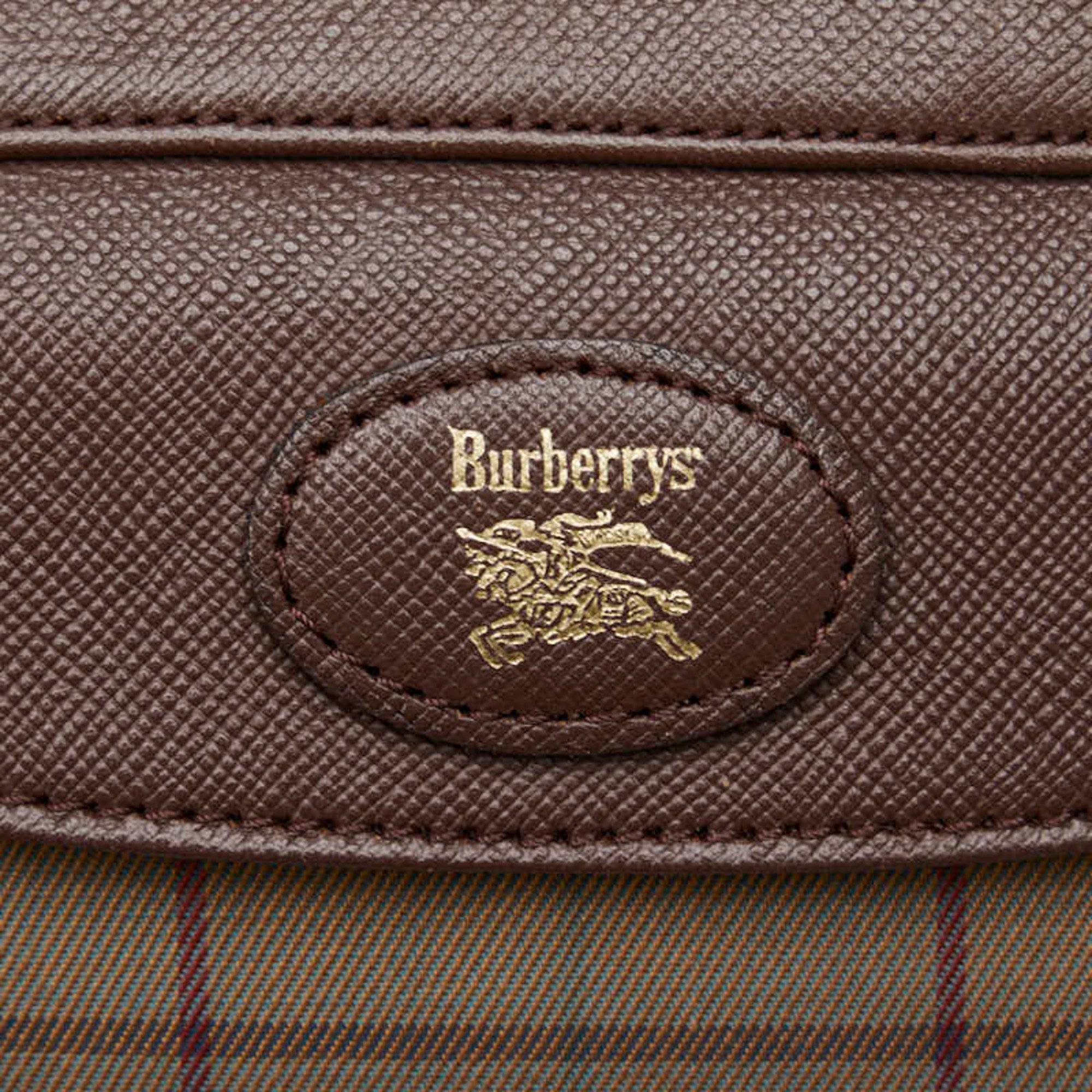 Burberry Check Pouch Second Bag Khaki Brown Canvas Leather Women's BURBERRY