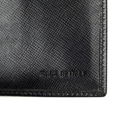 Prada Saffiano Triangle Plate Tri-fold Wallet Black Leather Women's PRADA