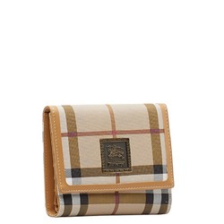 Burberry Nova Check Shadow Horse Tri-fold Wallet Compact Beige Canvas Leather Women's BURBERRY