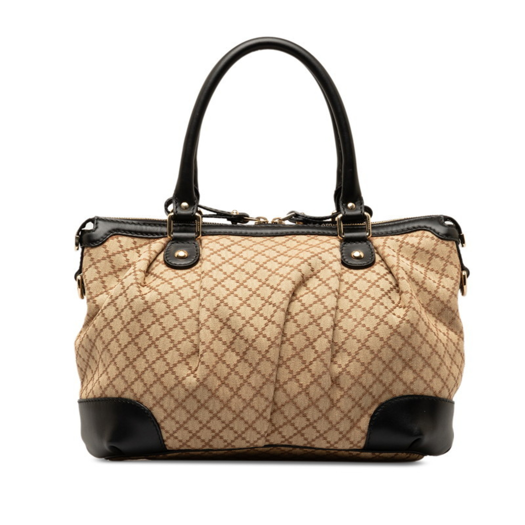Gucci Diamante Sukey Handbag Shoulder Bag 247902 Beige Black Canvas Leather Women's GUCCI