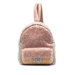 Chanel Coco Mark Backpack Pink Grey Sequin Leather Women's CHANEL