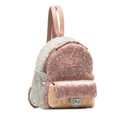 Chanel Coco Mark Backpack Pink Grey Sequin Leather Women's CHANEL