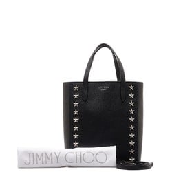 Jimmy Choo Studded Pegasi Tote Bag Shoulder Black Silver Leather Women's JIMMY CHOO