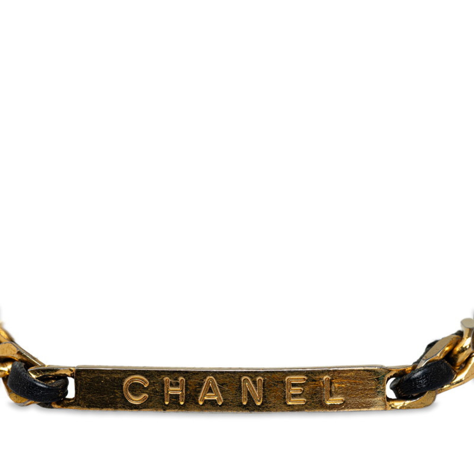 Chanel Chain Bracelet Gold Black Plated Leather Women's CHANEL