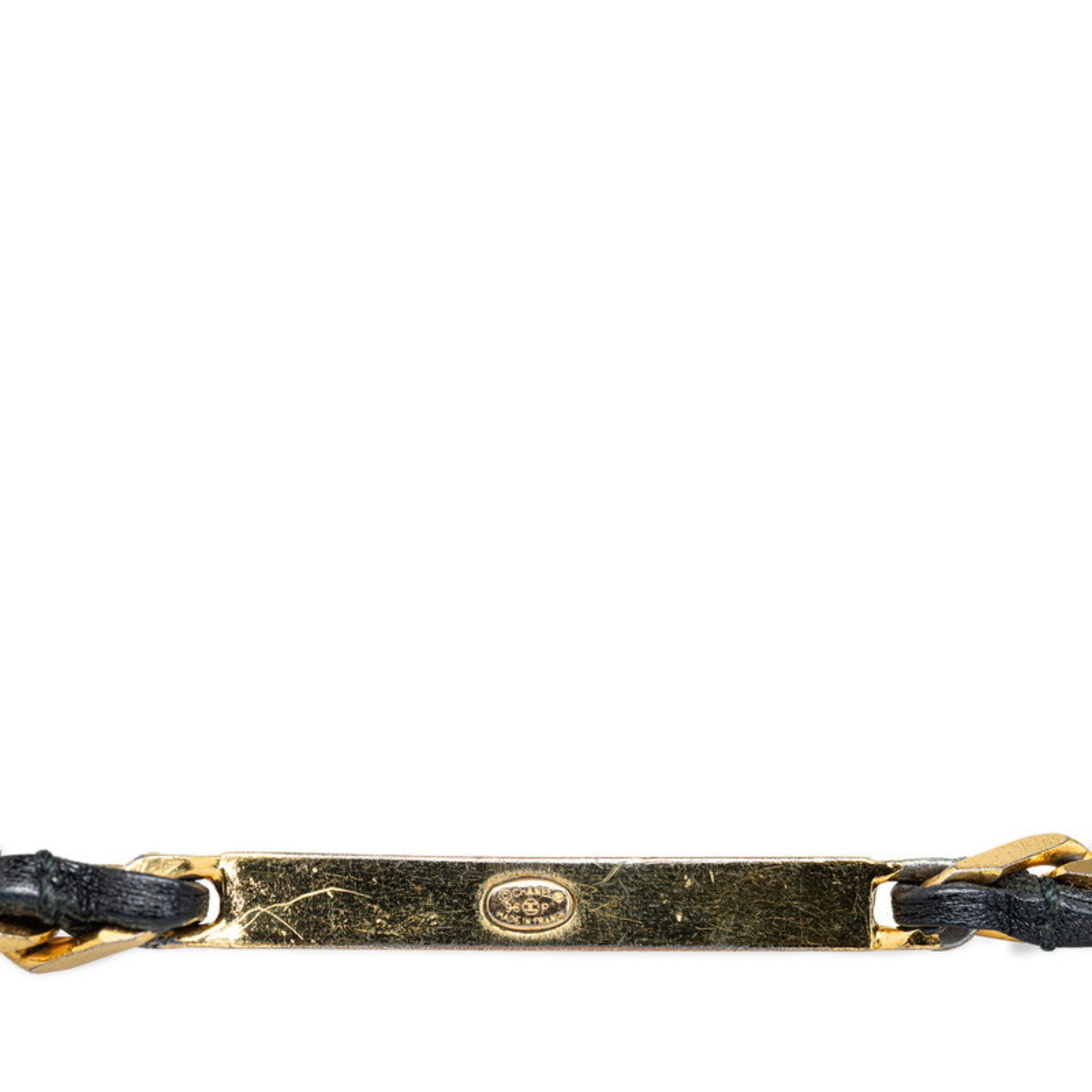Chanel Chain Bracelet Gold Black Plated Leather Women's CHANEL