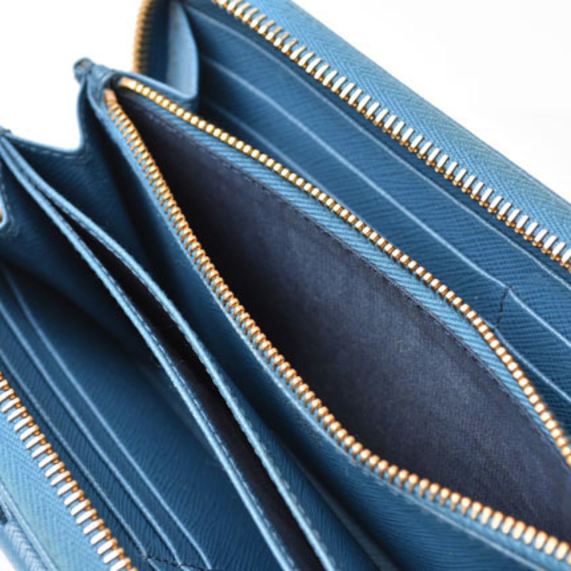PRADA Long Wallet 1ML506 SAFFIANO FIOCCO Embossed Leather Ribbon Motif Calfskin COBALTO Cobalt