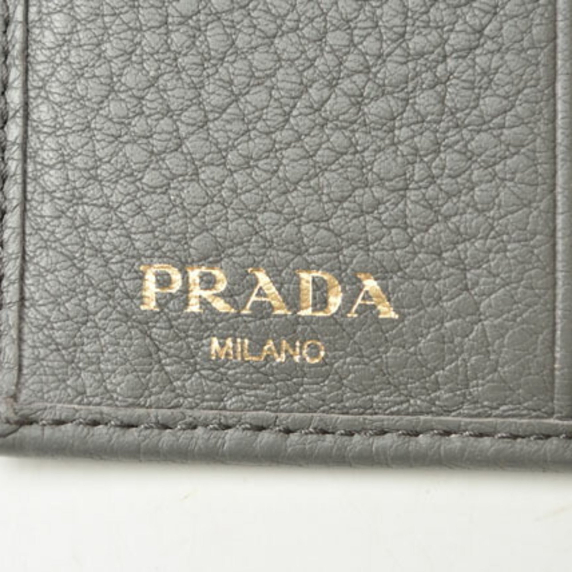 PRADA Folding Wallet 1MV204 VITELLO GRAIN Leather MARMO Grey