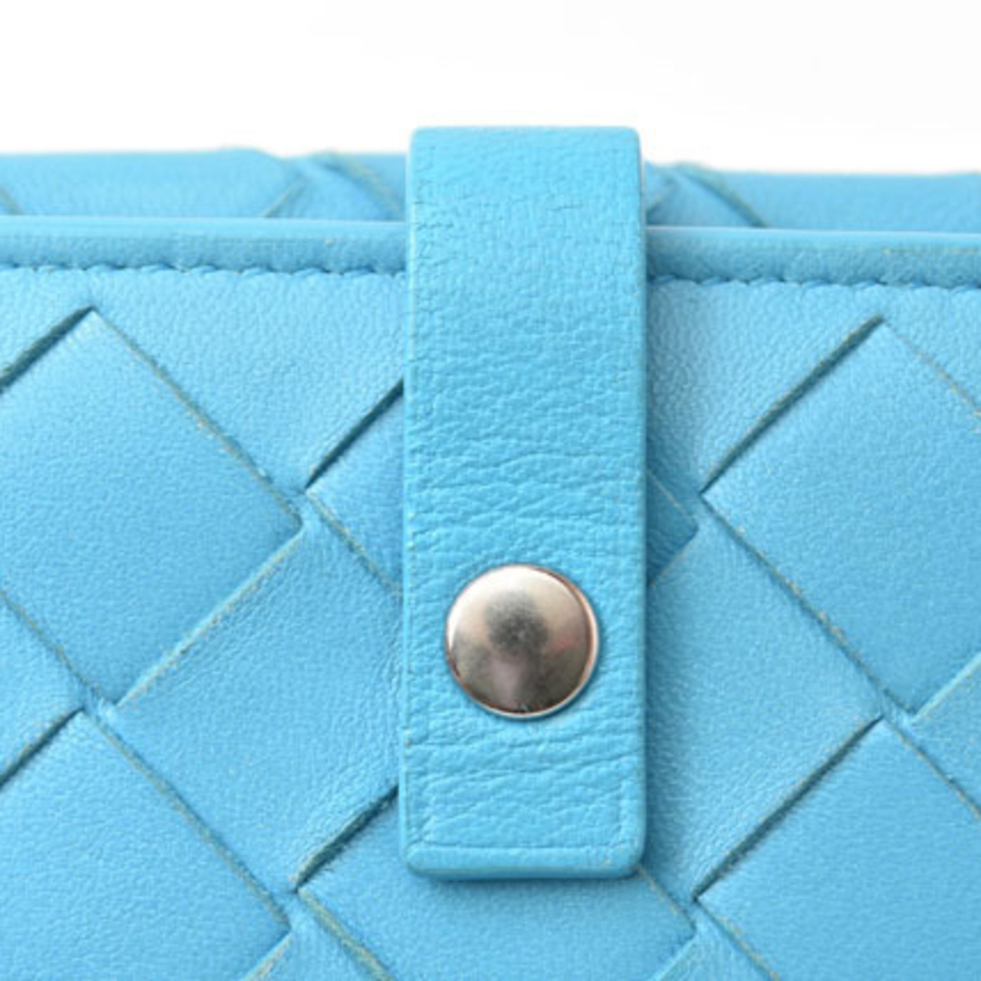 Bottega Veneta Wallet 608072 BOTTEGA VENETA Long Flap Intrecciato Nappa Shiny Calf Light Blue