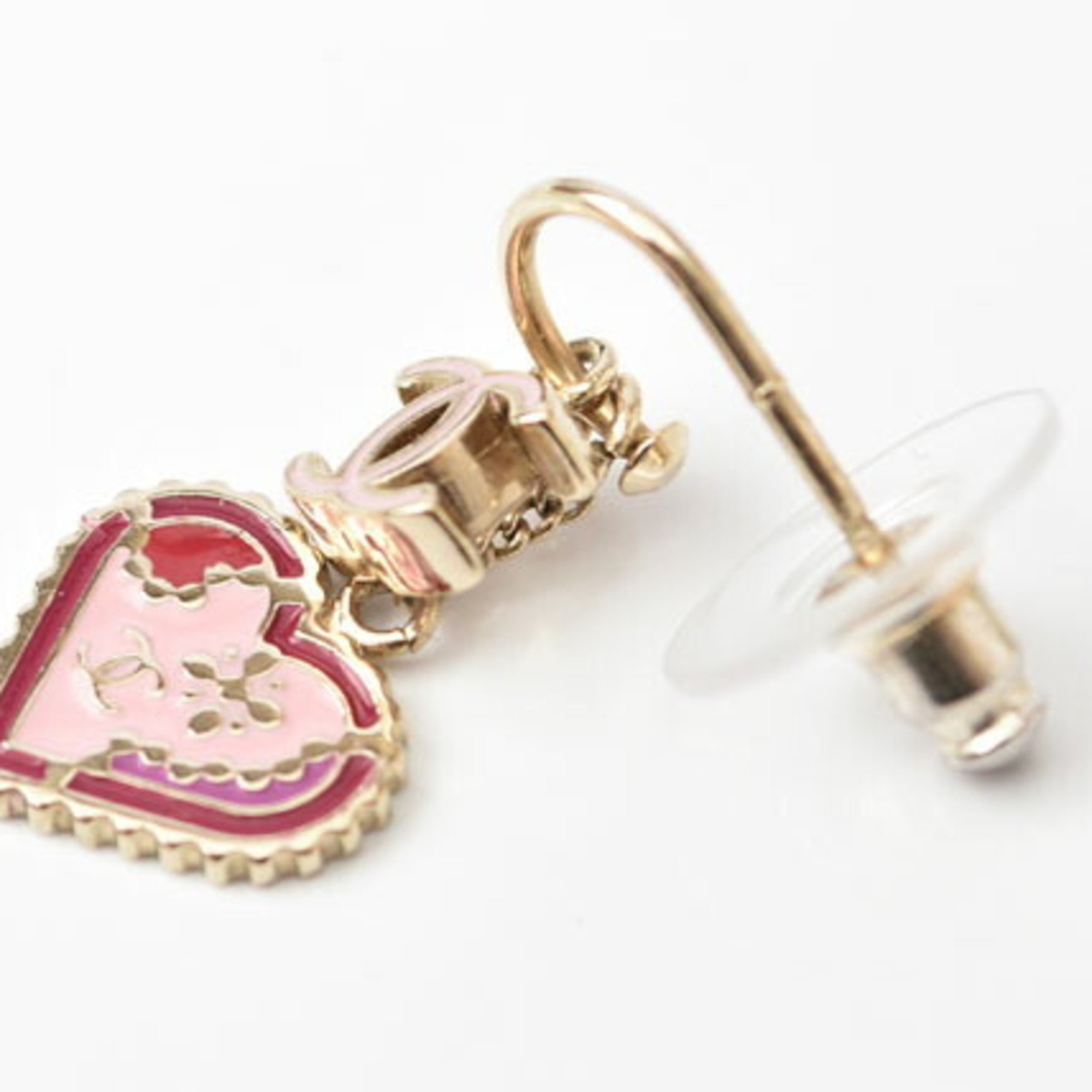Chanel Earrings CHANEL Swing CC Mark Heart Motif Pink Gold