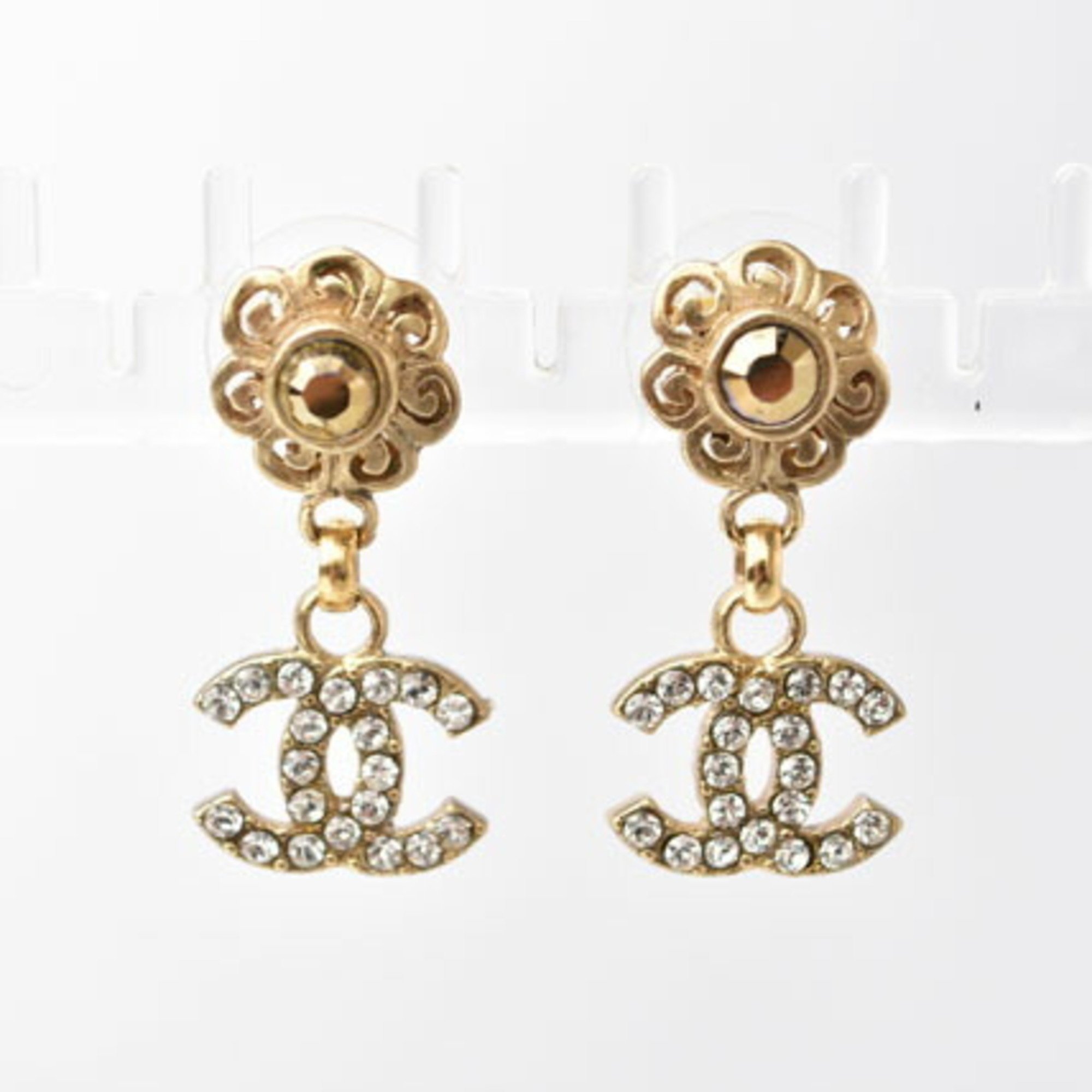 Chanel Earrings CHANEL CC Flower Coco Mark Swing Gold
