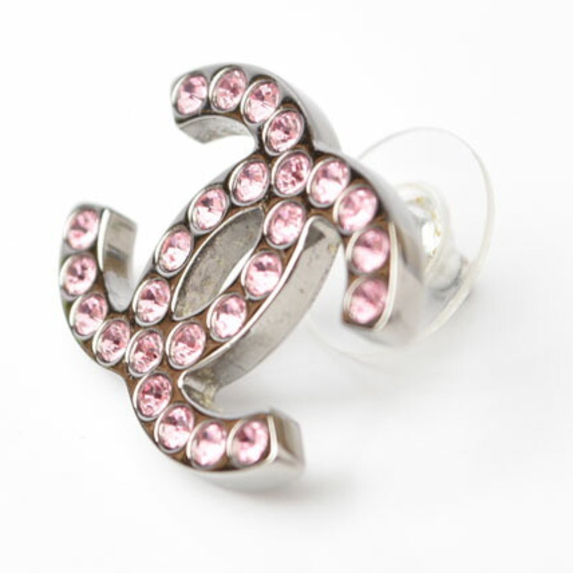 Chanel Earrings CHANEL CC Mark Rhinestone Silver Rose
