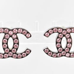 Chanel Earrings CHANEL CC Mark Rhinestone Silver Rose