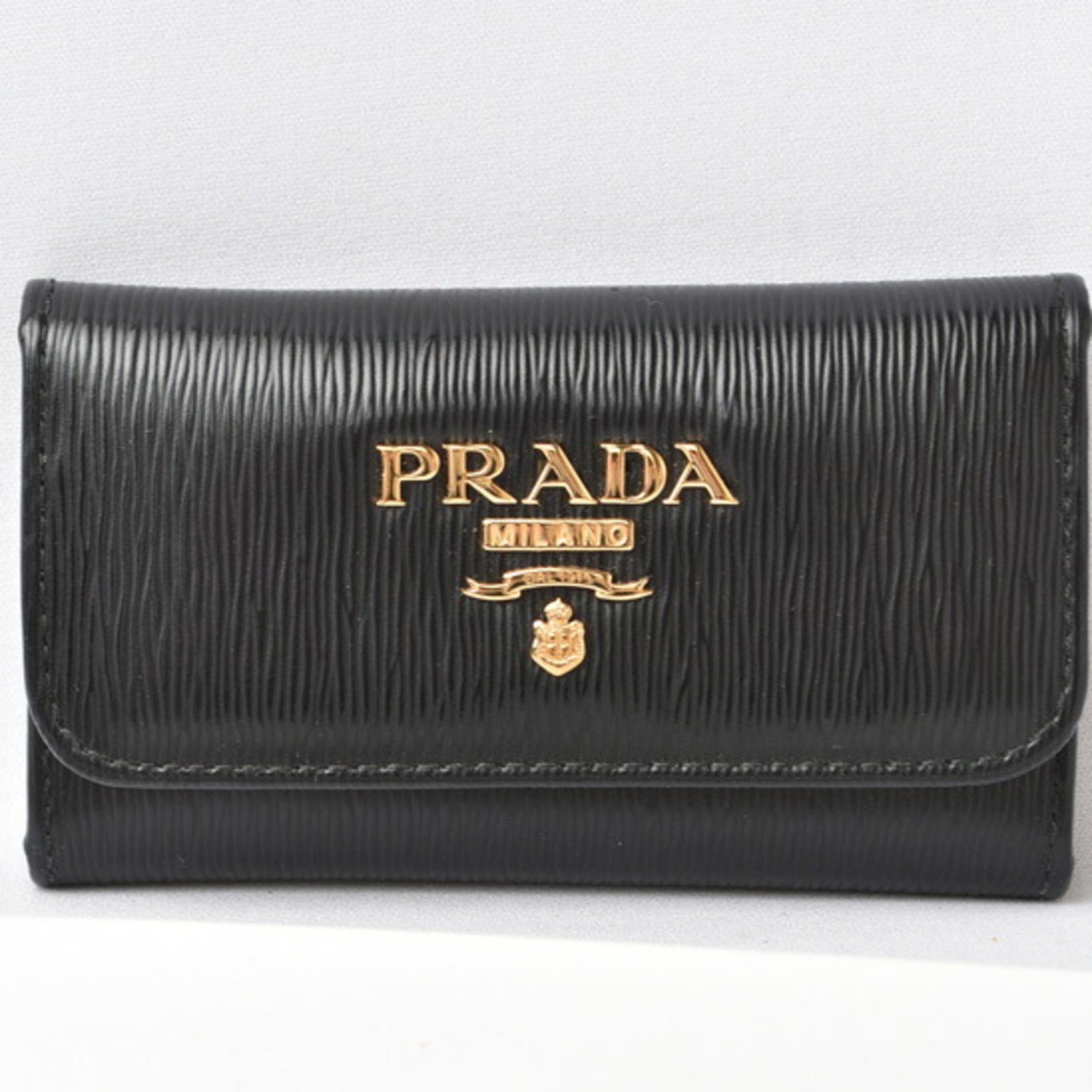 PRADA 6-ring key case, holder, 1PG222, VITELLO MOVE, embossed leather, NERO, black