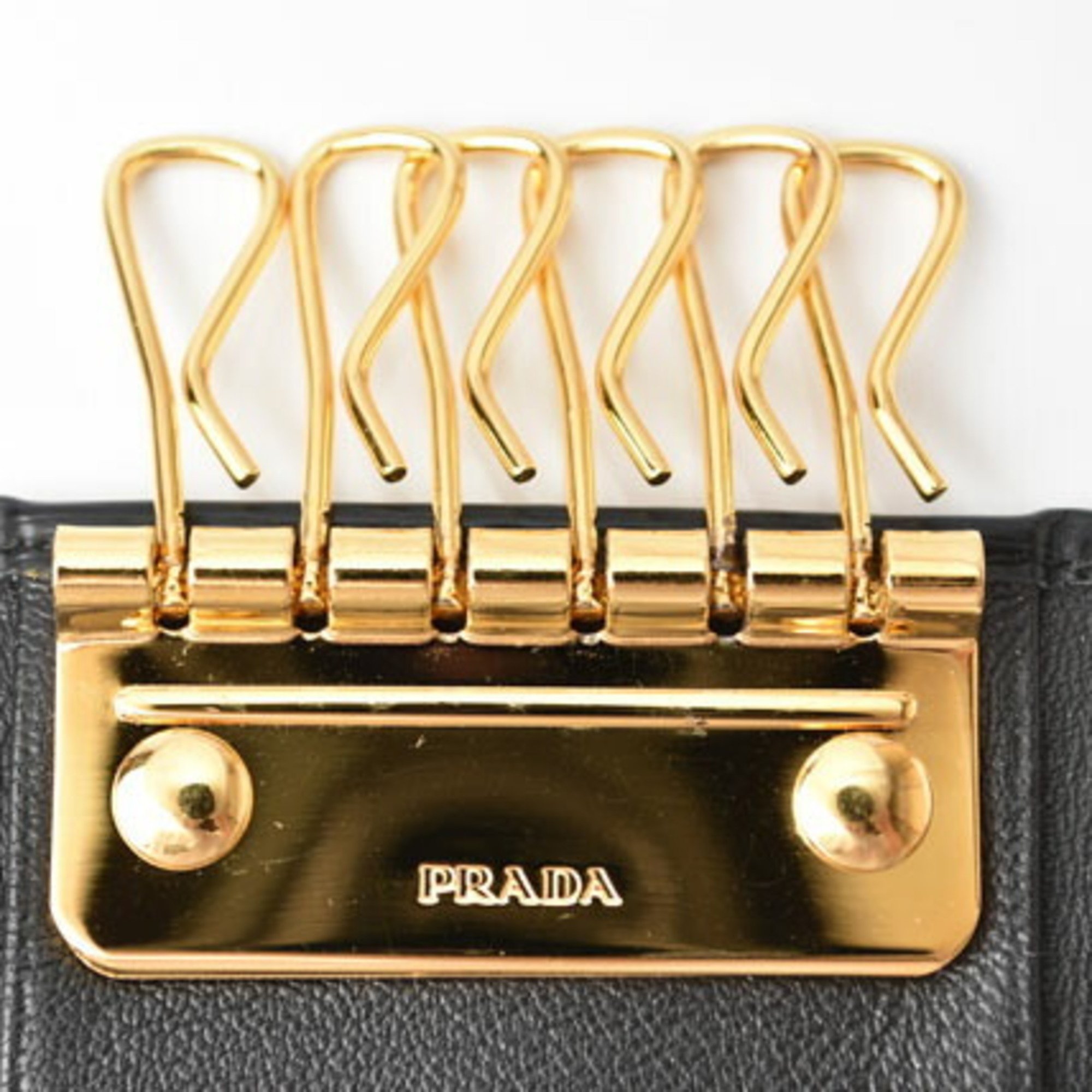 PRADA 6-ring key case, holder, 1PG222, VITELLO MOVE, embossed leather, NERO, black