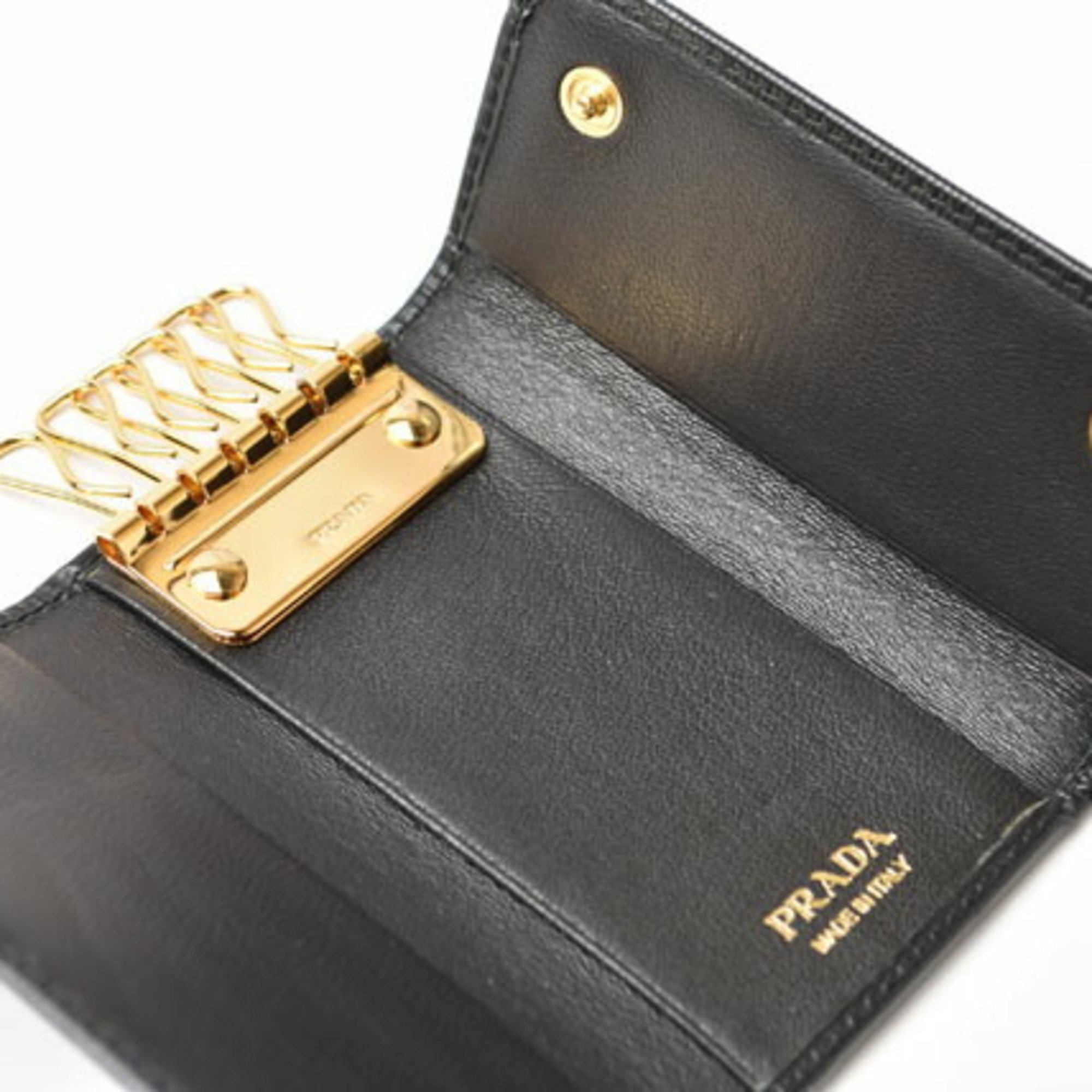 PRADA 6-ring key case, holder, 1PG222, VITELLO MOVE, embossed leather, NERO, black