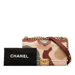 Chanel Camellia Coco Mark Boy 25 Chain Shoulder Bag Beige Wine Red Gray Leather Women's CHANEL