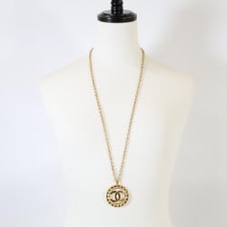 CHANEL L23P Coco Mark Heart Round Circle Pendant Long Necklace Yellow Gold Women's