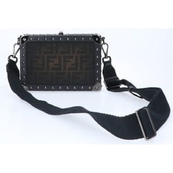 FENDI PHONE TRUNK FF canvas x leather shoulder bag black for women